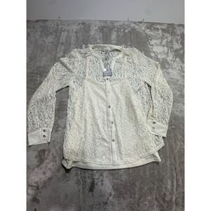 Cupio Blush Whisper White Lace Button Front Blouse Layered Camisole Size Large